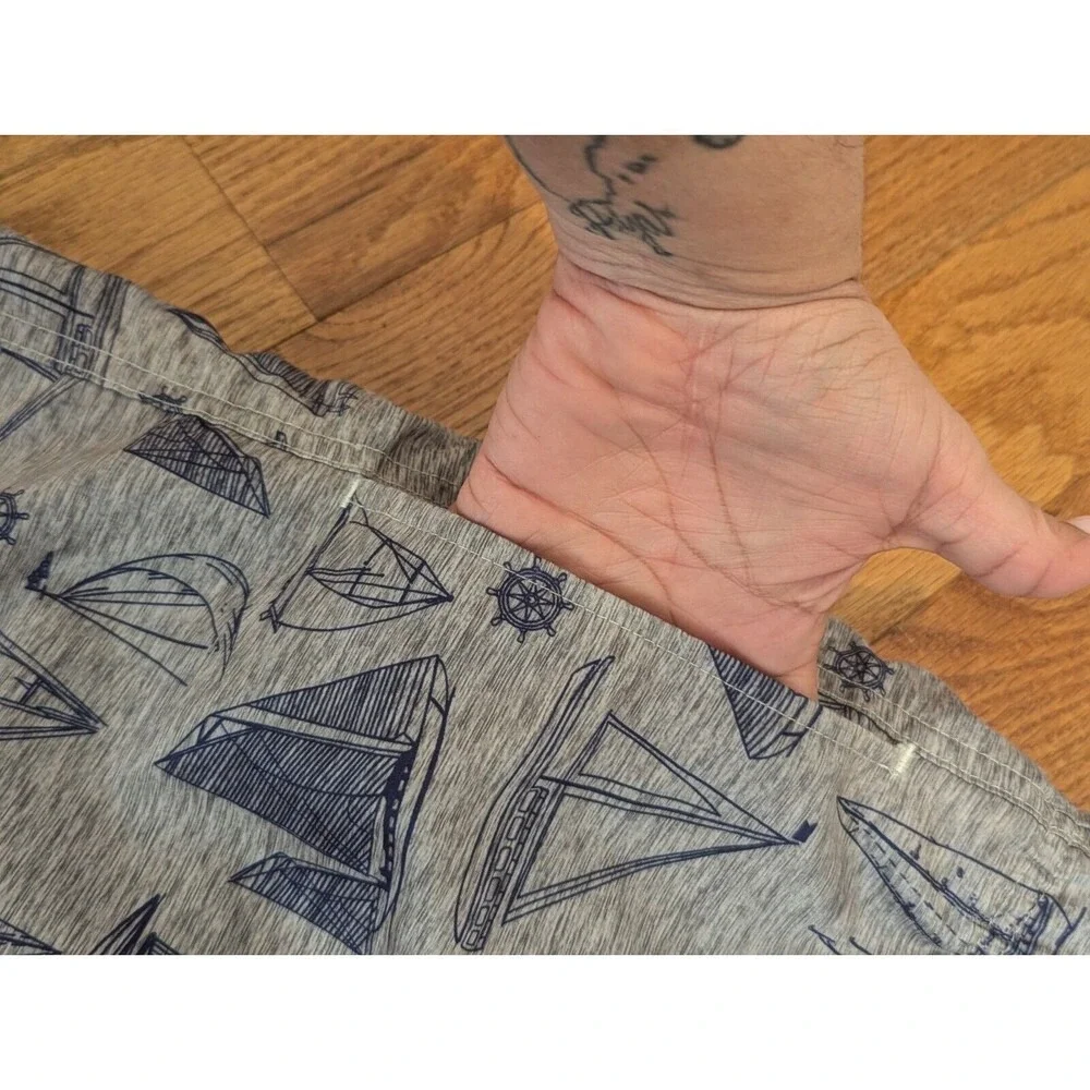 Nautical U.S. Polo Assn Sailboat Swim Trunks Shorts Men's Large‎ Gray Blue Lined